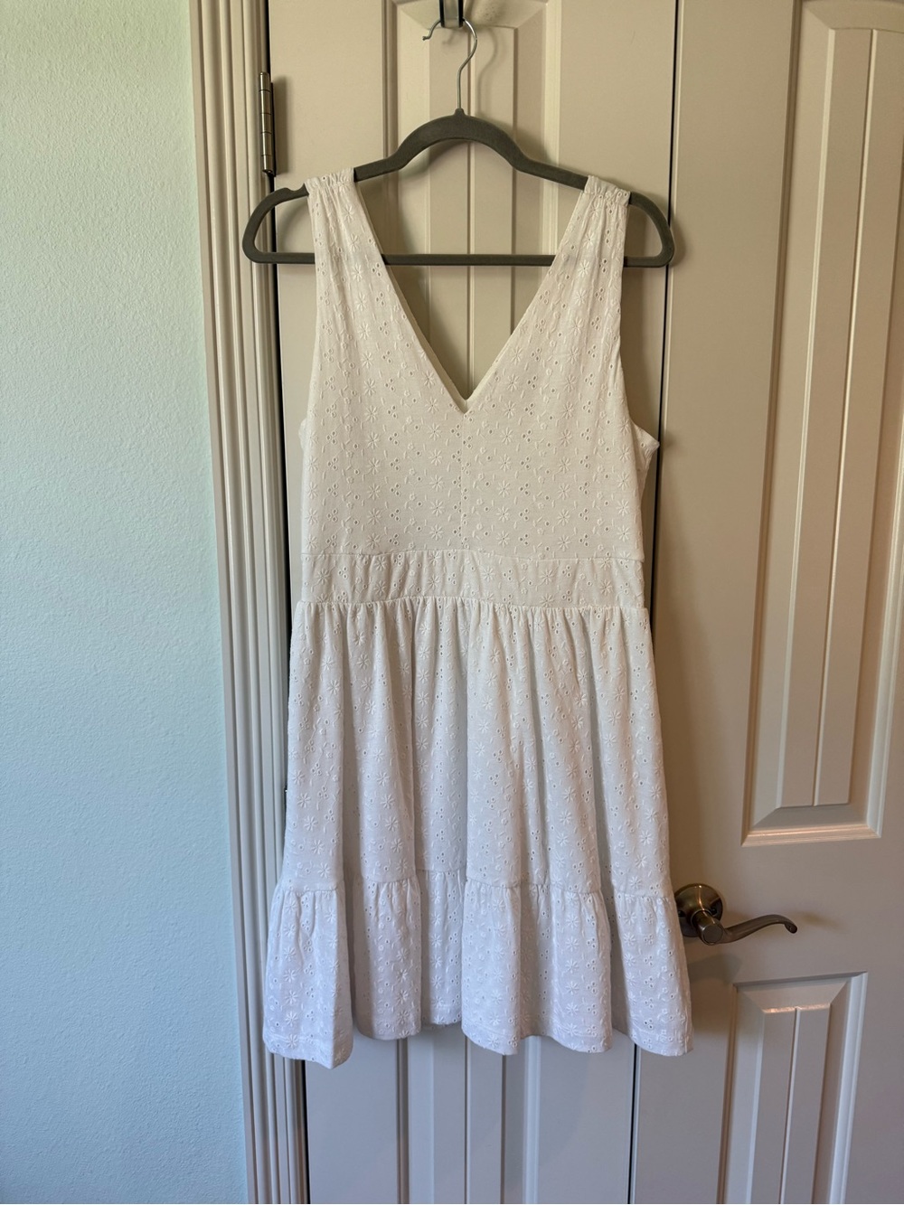 LOFT White Eyelet V-Neck Tiered Mini Dress